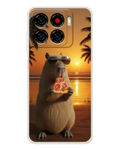 Чехол для ZTE Blade A56 с картинкой «Капибара с пиццей»