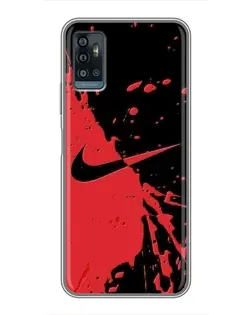 Чехол для ZTE Blade A71 с картинкой «Красные брызги Nike»