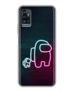 Чехол для ZTE Blade A71 с картинкой «Among Us неон-арт»