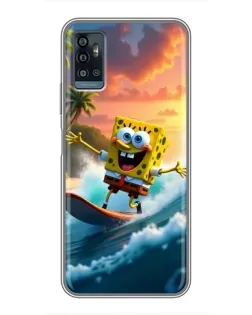 Чехол для ZTE Blade A71 с картинкой «Губка Боб серфингист»
