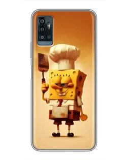 Чехол для ZTE Blade A71 с картинкой «Губка Боб повар»