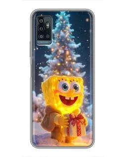 Чехол для ZTE Blade A71 с картинкой «Рождественский Спанч Боб»
