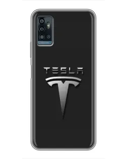 Чехол для ZTE Blade A71 с картинкой «Стальной логотип Tesla»