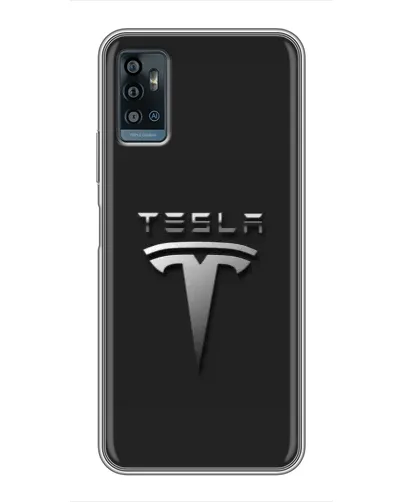 Чехол для ZTE Blade A71 с картинкой «Стальной логотип Tesla»