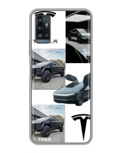 Чехол для ZTE Blade A71 с картинкой «Коллаж Cybertruck Tesla»
