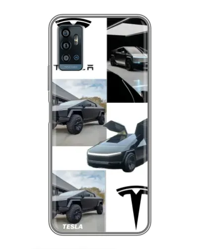 Чехол для ZTE Blade A71 с картинкой «Коллаж Cybertruck Tesla»