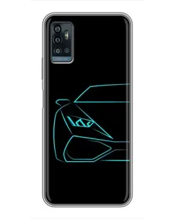 Чехол для ZTE Blade A71 с картинкой «Голубой силуэт Lamborghini»
