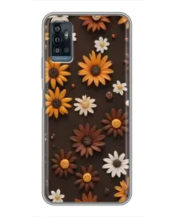 Чехол для ZTE Blade A71 с картинкой «Узор из маленьких подсолнухов»
