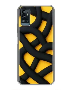 Чехол для ZTE Blade A71 с картинкой «Черное желтое переплетение»