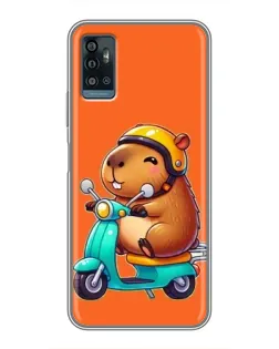 Чехол для ZTE Blade A71 с картинкой «Капибара на скутере»