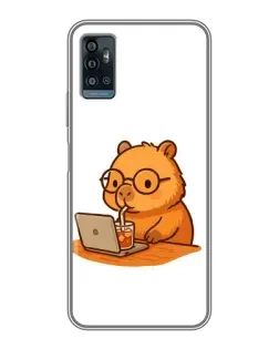 Чехол для ZTE Blade A71 с картинкой «Капибара с ноутбуком»