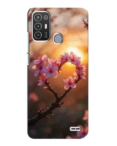 Чехол для ZTE Blade A72 с картинкой «Розовый цвет сердце на фоне заката»