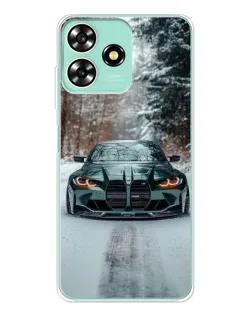 Чехол для ZTE Blade A73 с картинкой «BMW в зимнем лесу»