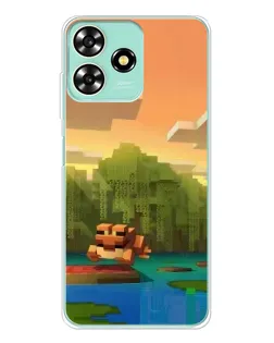 Чехол для ZTE Blade A73 с картинкой «Майнкрафт закат солнца»