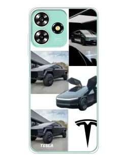 Чехол для ZTE Blade A73 с картинкой «Коллаж Cybertruck Tesla»