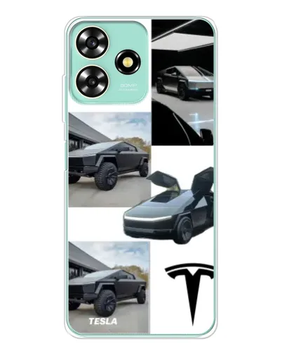 Чехол для ZTE Blade A73 с картинкой «Коллаж Cybertruck Tesla»