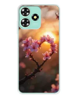 Чохол для ZTE Blade A73 з картинкою «Рожевий цвіт  сердечко на тлі заходу»