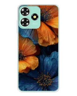 Чохол для ZTE Blade A73 з картинкою «Яскрава синьо-помаранчева флора»