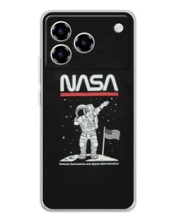 Чехол для ZTE Blade A76 с картинкой «NASA — шагаем по Луне»