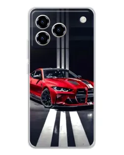Чехол для ZTE Blade A76 с картинкой «Красная BMW на дороге»