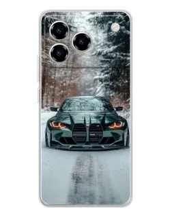 Чехол для ZTE Blade A76 с картинкой «BMW в зимнем лесу»