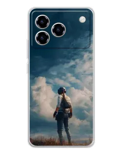 Чехол для ZTE Blade A76 с картинкой «Герой PUBG на скале»