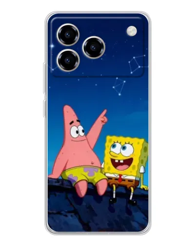 Чехол для ZTE Blade A76 с картинкой «Губка Боб и Патрик ночью»