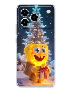 Чехол для ZTE Blade A76 с картинкой «Рождественский Спанч Боб»