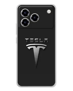 Чехол для ZTE Blade A76 с картинкой «Стальной логотип Tesla»