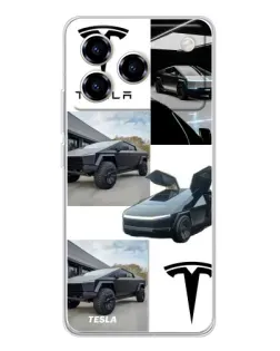 Чехол для ZTE Blade A76 с картинкой «Коллаж Cybertruck Tesla»