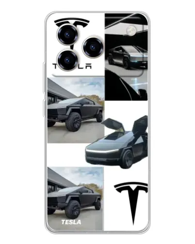 Чехол для ZTE Blade A76 с картинкой «Коллаж Cybertruck Tesla»