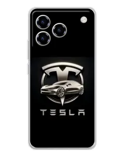 Чехол для ZTE Blade A76 с картинкой «Tesla — серебристое авто»