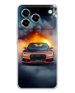 Чехол для ZTE Blade A76 с картинкой «Audi в огненном дыму»
