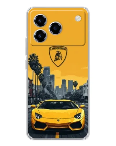 Чехол для ZTE Blade A76 с картинкой «Желтый Lamborghini город»