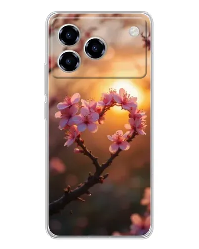 Чохол для ZTE Blade A76 з картинкою «Рожевий цвіт  сердечко на тлі заходу»