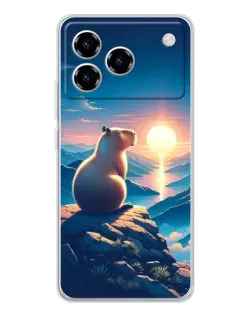 Чохол для ZTE Blade A76 з картинкою «Захід сонця з капібарою»