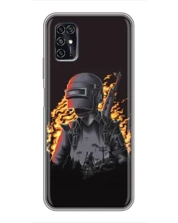 Чехол для ZTE Blade V2020 Smart с картинкой «PUBG — огненный силуэт»