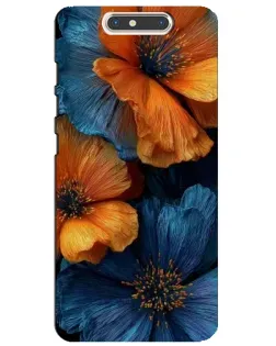 Чехол для ZTE Blade V8 с картинкой «Яркая сине-оранжевая флора»