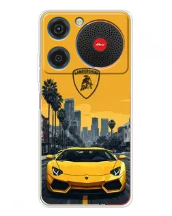 Чехол для ZTE Nubia Music с картинкой «Желтый Lamborghini город»