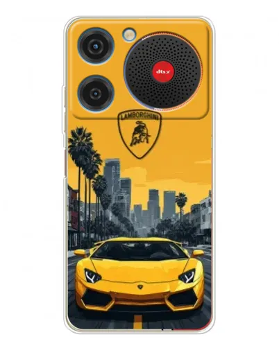 Чехол для ZTE Nubia Music с картинкой «Желтый Lamborghini город»