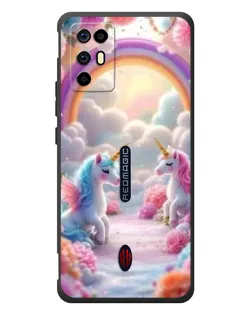 Чехол для ZTE Nubia RedMagic 6R с картинкой «Радуга и единороги»
