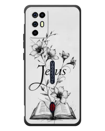 Чехол для ZTE Nubia RedMagic 6R с картинкой «Цветы и Библия»