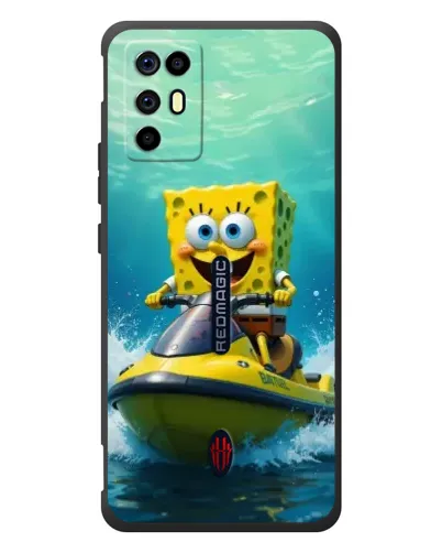 Чехол для ZTE Nubia RedMagic 6R с картинкой «Спанч Боб на гидроцикле»