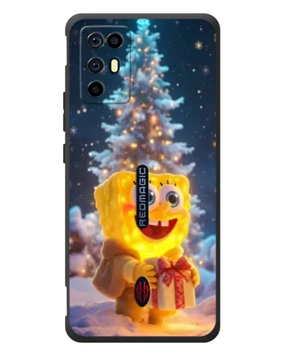 Чехол для ZTE Nubia RedMagic 6R с картинкой «Рождественский Спанч Боб»