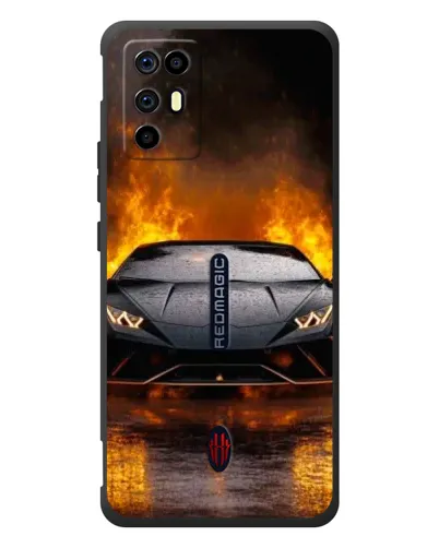 Чехол для ZTE Nubia RedMagic 6R с картинкой «Lamborghini в огне»