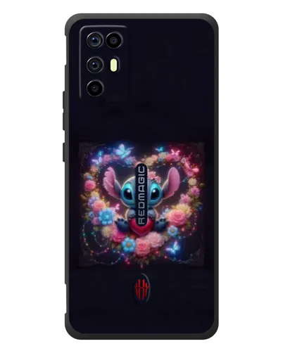 Чехол для ZTE Nubia RedMagic 6R с картинкой «Stitch в цветах»