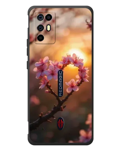 Чехол для ZTE Nubia RedMagic 6R с картинкой «Розовый цвет сердце на фоне заката»