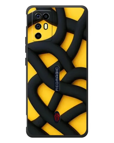 Чехол для ZTE Nubia RedMagic 6R с картинкой «Черное желтое переплетение»