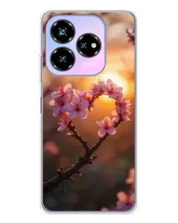 Чехол для ZTE Nubia V60 Design с картинкой «Розовый цвет сердце на фоне заката»