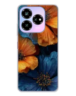 Чехол для ZTE Nubia V60 Design с картинкой «Яркая сине-оранжевая флора»